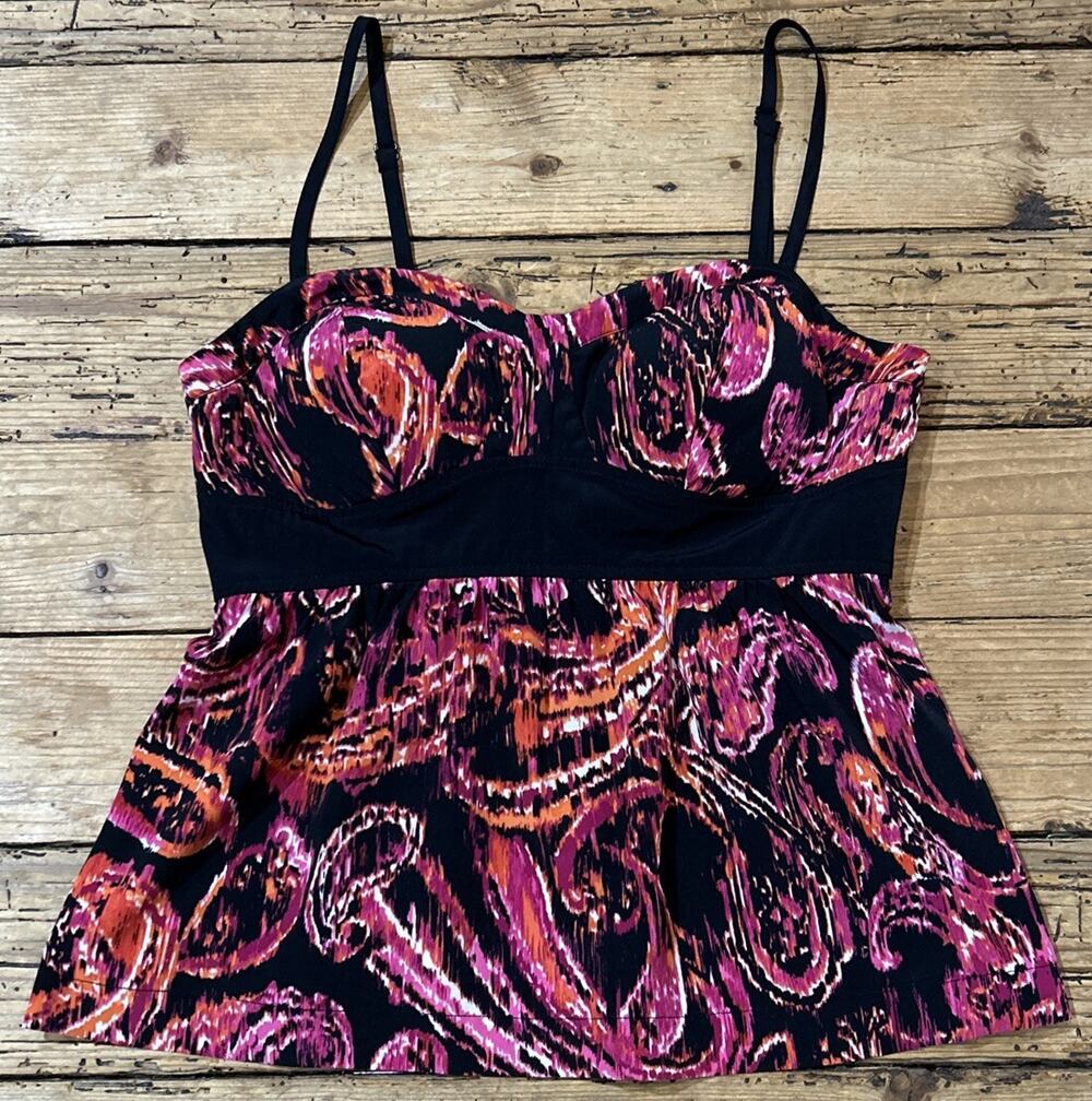 Elle Women’s Black/Pink Paisley Print Sweetheart Top Size S